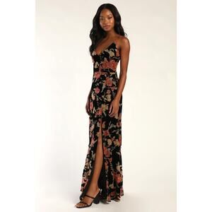garden bliss burgundy cutout maxi dress Lulus Women XS Burgundy Satin Flutter Sleeves Garden Bliss Cutout Maxi Dress NWT